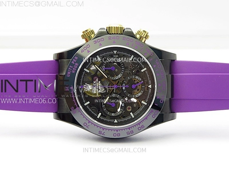 Daytona PVD Ceramic Bezel GETF Best Edition Skeleton Purple Dial on Purple Rubber Strap SA4130