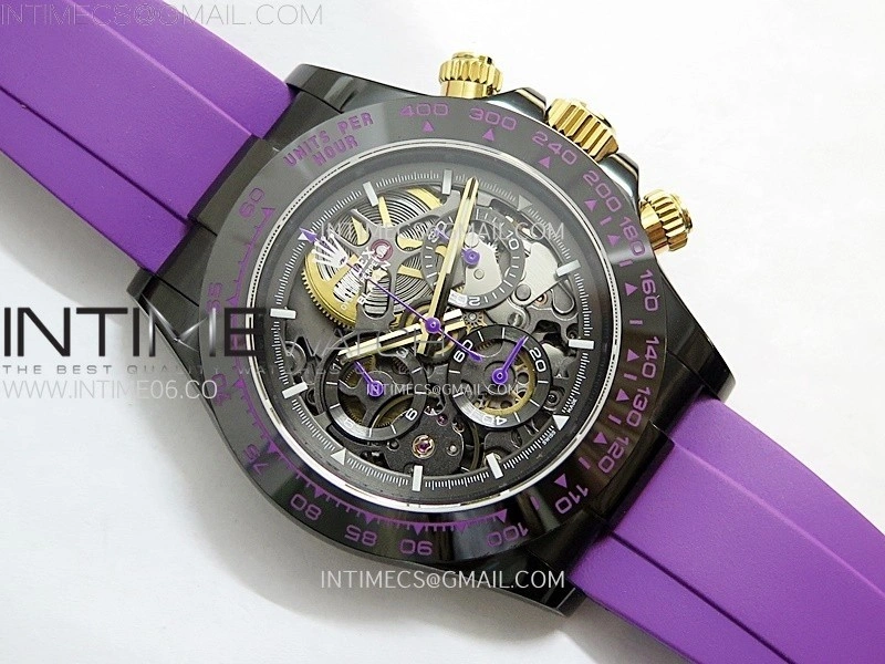 Daytona PVD Ceramic Bezel GETF Best Edition Skeleton Purple Dial on Purple Rubber Strap SA4130