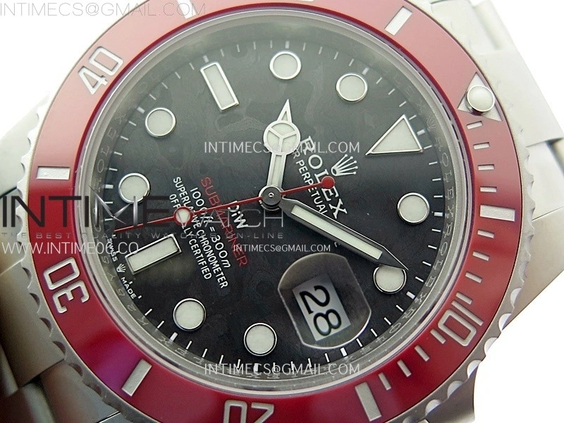Submariner DIW Red Ceramic Bezel VSF 1:1 Best Edition Black Carbon Dial on Sandblasted Bracelet VS3135
