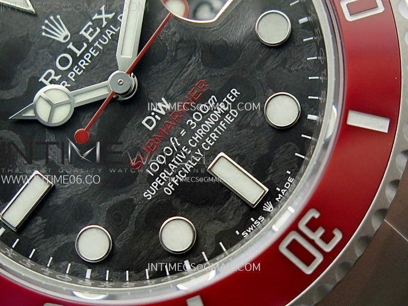 Submariner DIW Red Ceramic Bezel VSF 1:1 Best Edition Black Carbon Dial on Sandblasted Bracelet VS3135