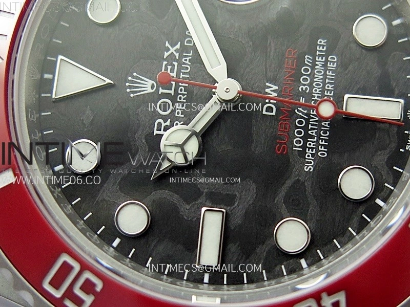 Submariner DIW Red Ceramic Bezel VSF 1:1 Best Edition Black Carbon Dial on Sandblasted Bracelet VS3135