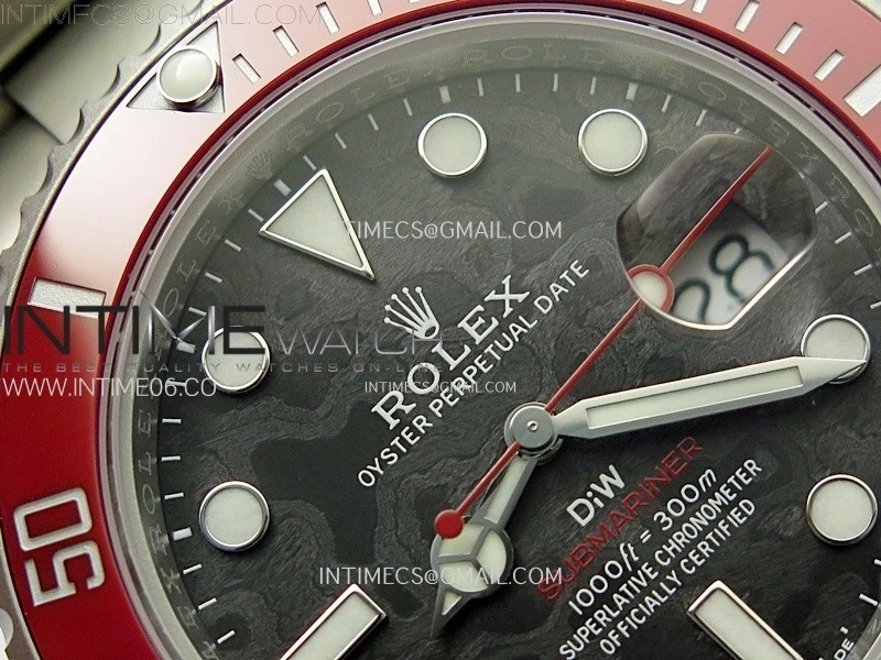 Submariner DIW Red Ceramic Bezel VSF 1:1 Best Edition Black Carbon Dial on Sandblasted Bracelet VS3135