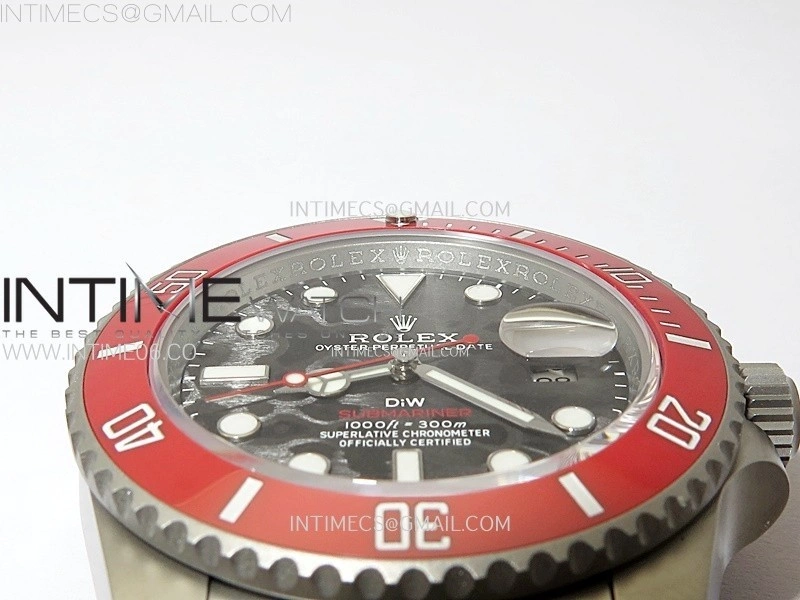 Submariner DIW Red Ceramic Bezel VSF 1:1 Best Edition Black Carbon Dial on Sandblasted Bracelet VS3135