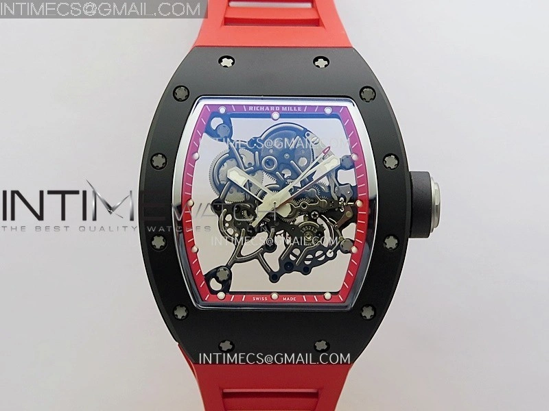 RM055 Black Ceramic Red Inner Bezel APSF 1:1 Best Edition On Red Rubber Strap RMUL2 Super Clone