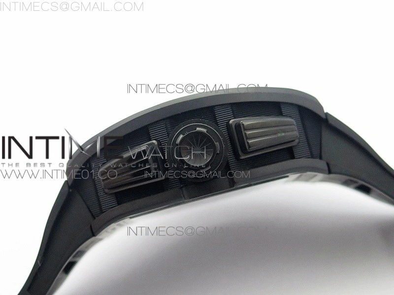 RM011 Ceramic Chronograph KVF 1:1 Best Edition Crystal Skeleton Dial Black on Black Rubber Strap A7750