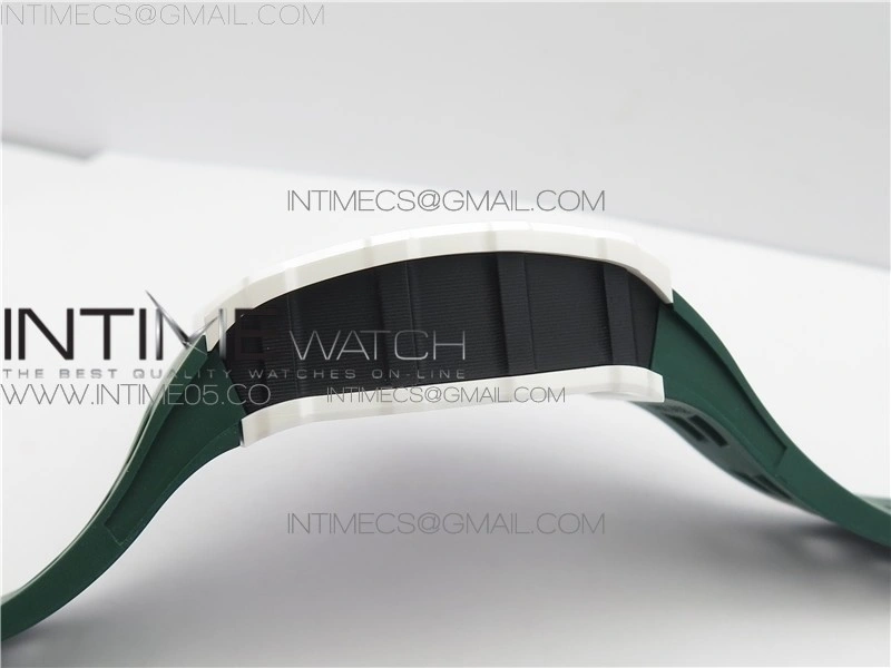 RM011 Real White Ceramic Chronograph KVF 1:1 Best Edition Crystal Skeleton Dial Green on Green Rubber Strap A7750