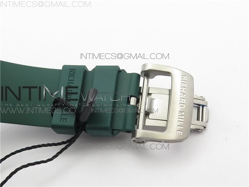 RM011 Real White Ceramic Chronograph KVF 1:1 Best Edition Crystal Skeleton Dial Green on Green Rubber Strap A7750