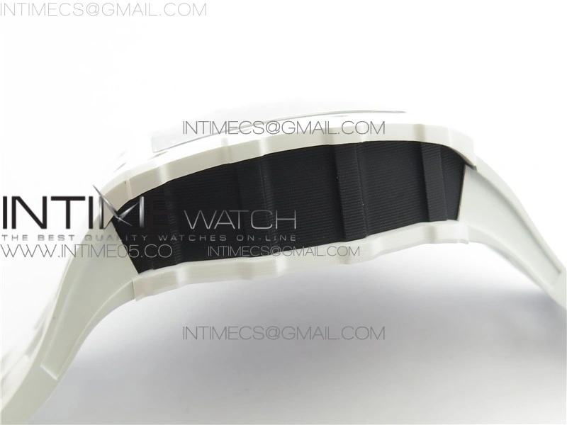RM011 Real White Ceramic Chronograph KVF 1:1 Best Edition Crystal Skeleton Dial Green on White Rubber Strap A7750