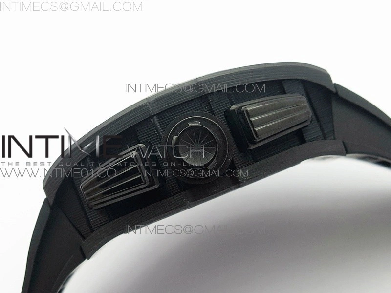RM011 NTPT Carbon Case Chronograph KVF 1:1 Best Edition Crystal Skeleton Dial White on Black Rubber Strap A7750