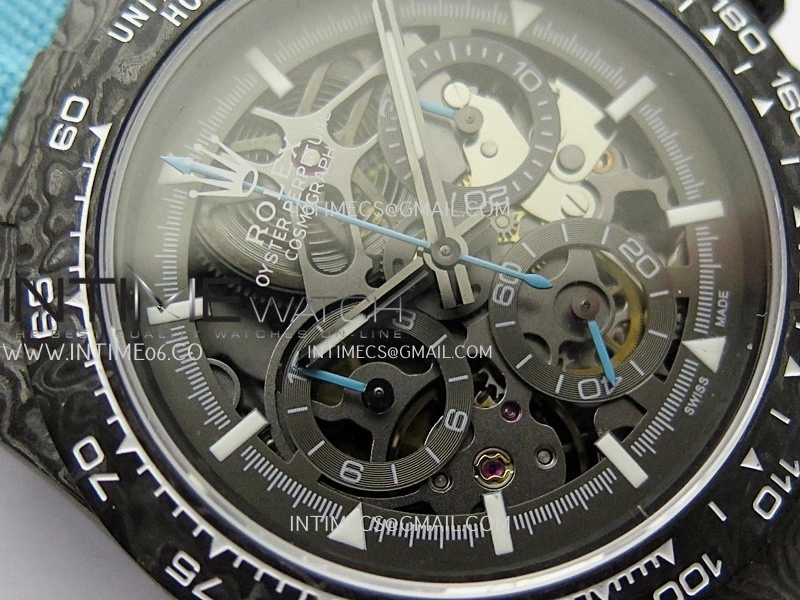 Daytona DIW Carbon Blue Second Hand DIWF Best Edition Skeleton Dial On Blue Nylon Strap SA4130