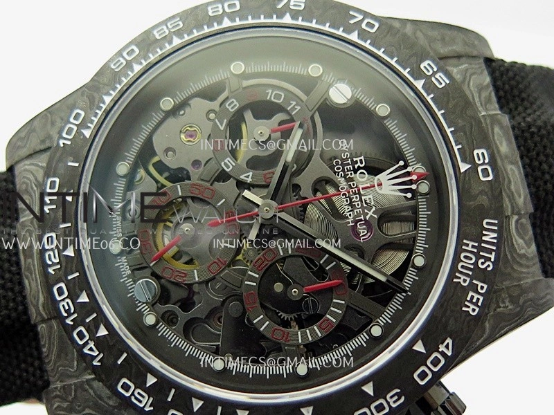 Daytona DIW Carbon Red Second Hand DIWF Best Edition Skeleton Dial On Black Nylon Strap SA4130