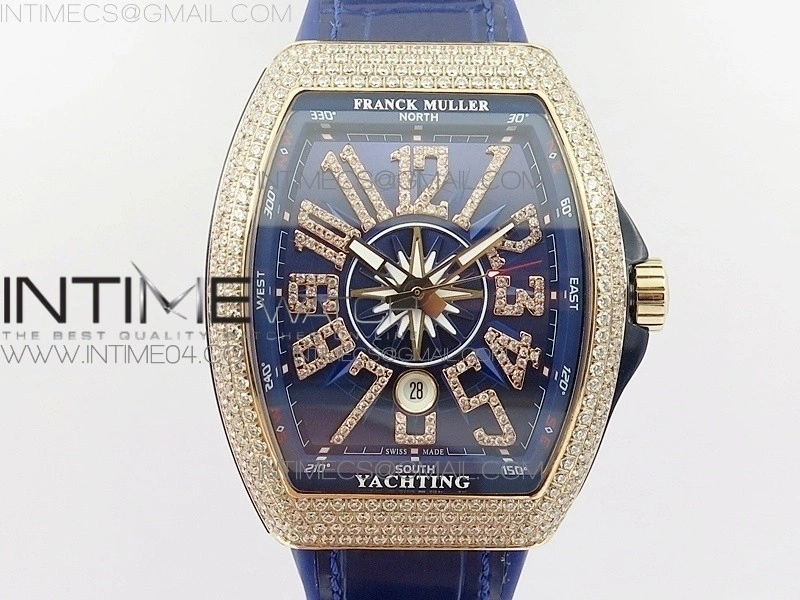 Vanguard V45 RG Full Diamonds Blue Textured Diamonds Markers on Blue Gummy Strap A2813