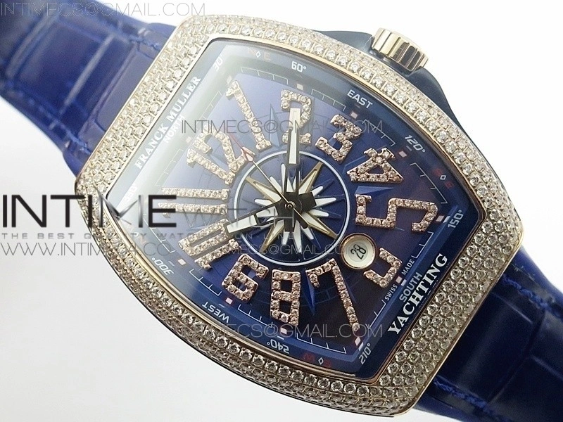 Vanguard V45 RG Full Diamonds Blue Textured Diamonds Markers on Blue Gummy Strap A2813