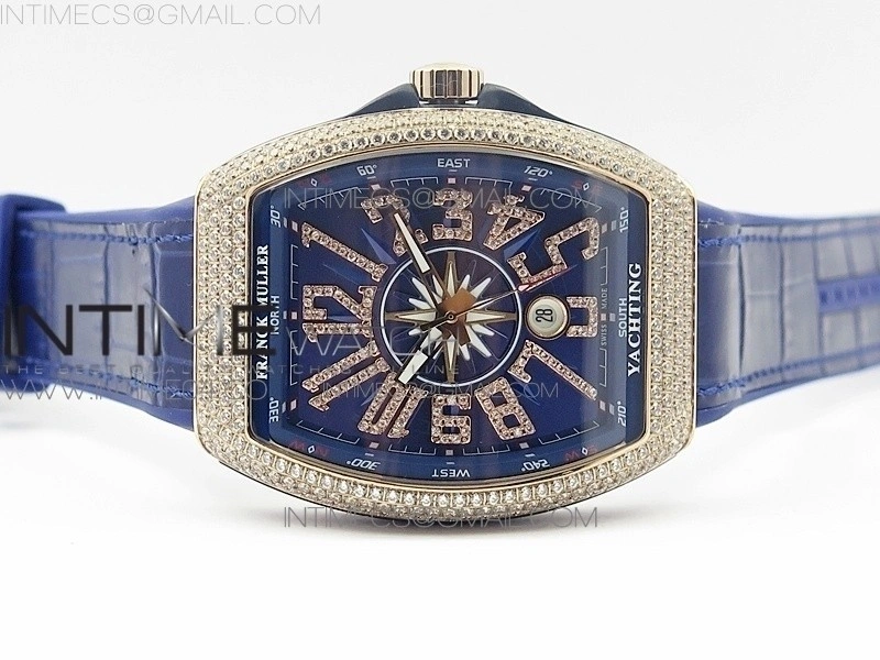 Vanguard V45 RG Full Diamonds Blue Textured Diamonds Markers on Blue Gummy Strap A2813