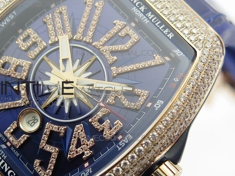 Vanguard V45 RG Full Diamonds Blue Textured Diamonds Markers on Blue Gummy Strap A2813