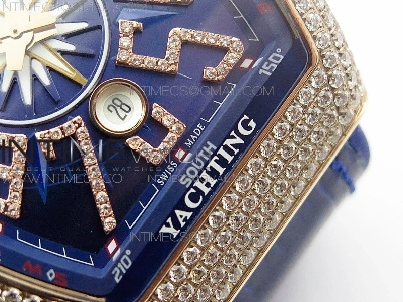 Vanguard V45 RG Full Diamonds Blue Textured Diamonds Markers on Blue Gummy Strap A2813