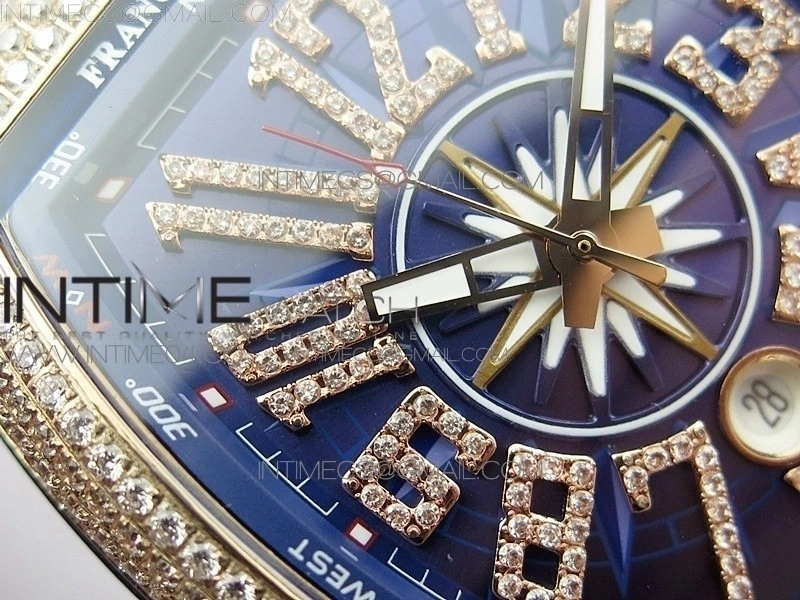 Vanguard V45 RG Full Diamonds Blue Textured Diamonds Markers on Blue Gummy Strap A2813
