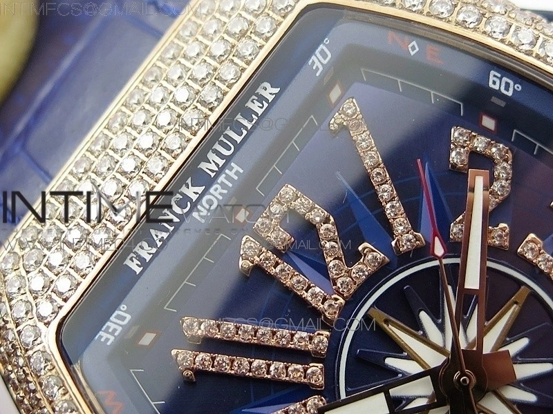 Vanguard V45 RG Full Diamonds Blue Textured Diamonds Markers on Blue Gummy Strap A2813