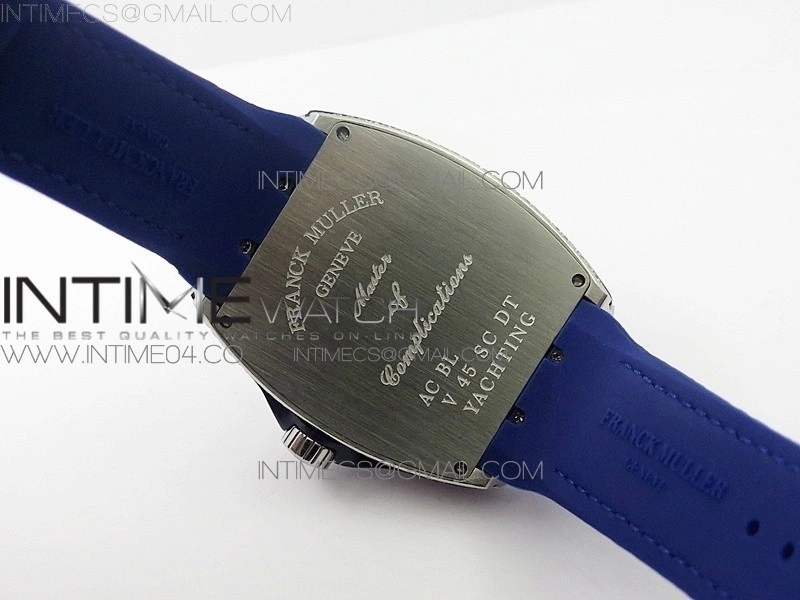 Vanguard V45 SS Full Diamonds Blue Textured Diamonds Markers on Blue Gummy Strap A2813