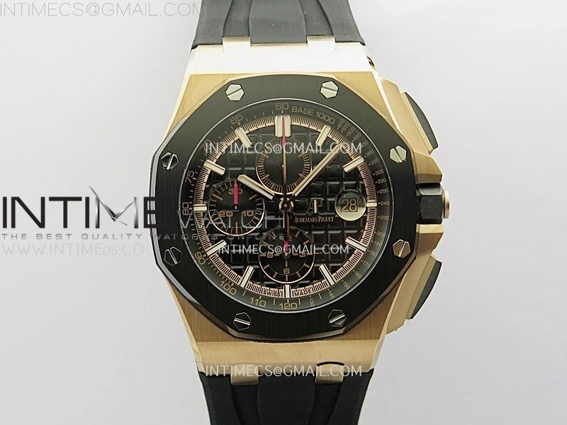 Royal Oak Offshore 44mm RG TKF Best Edition Black Dial Ceramic Bezel on Black Rubber Strap A3126