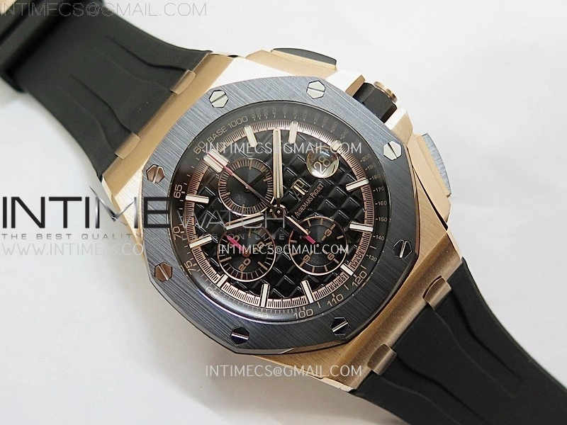 Royal Oak Offshore 44mm RG TKF Best Edition Black Dial Ceramic Bezel on Black Rubber Strap A3126