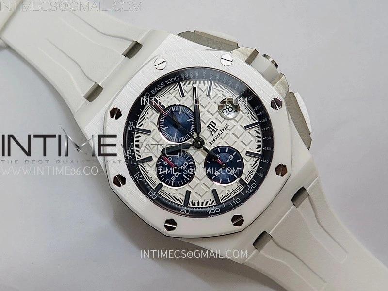 Royal Oak Offshore 44mm White Ceramic TKF 1:1 Best Edition White Dial on White Rubber Strap A3126