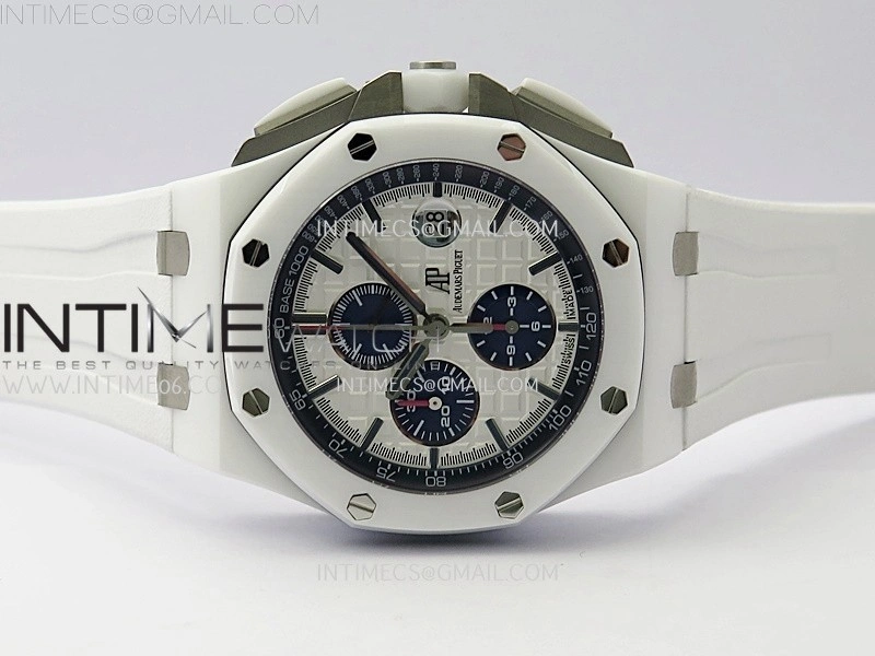 Royal Oak Offshore 44mm White Ceramic TKF 1:1 Best Edition White Dial on White Rubber Strap A3126
