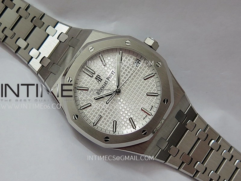 Royal Oak 41mm 15500 SS APSF Free Sprung 1:1 Best Edition Silver Textured Dial On SS Bracelet Super Clone A4302
