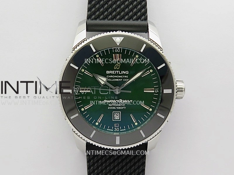 SuperOcean 46mm Green Ceramic Bezel SS B50 1:1 Best Edition Green Dial On Black Rubber Strap A2824