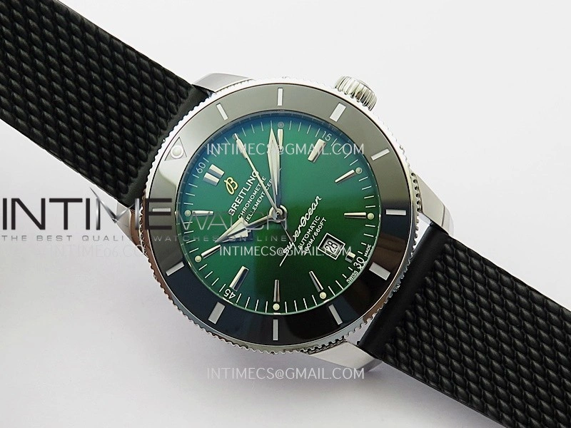 SuperOcean 46mm Green Ceramic Bezel SS B50 1:1 Best Edition Green Dial On Black Rubber Strap A2824
