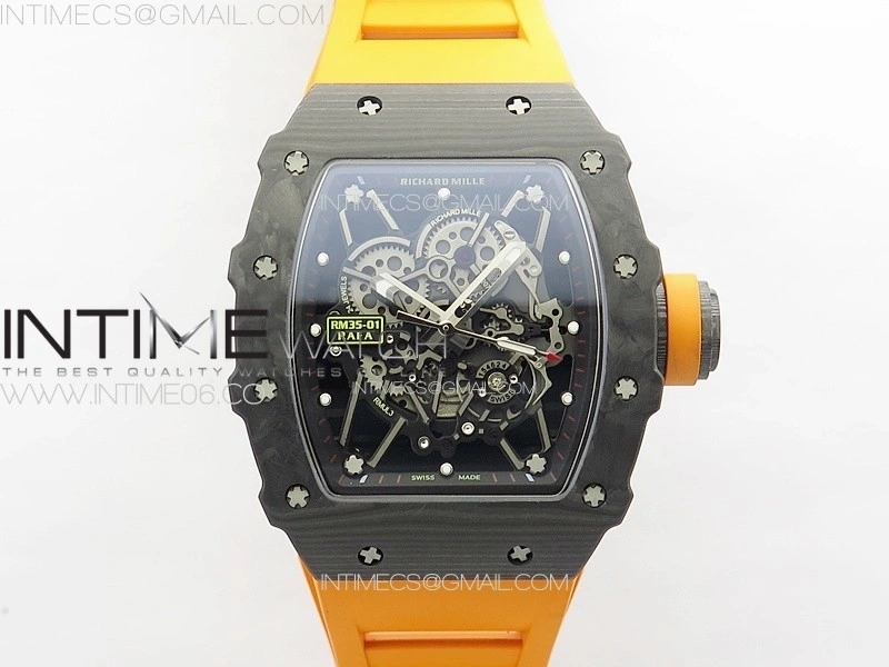 RM035-01 Forged Carbon Case KUF Best Edition Orange Crown on Orange Rubber Strap MIYOTA8215