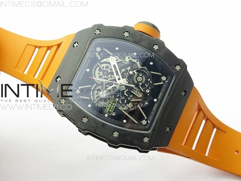 RM035-01 Forged Carbon Case KUF Best Edition Orange Crown on Orange Rubber Strap MIYOTA8215