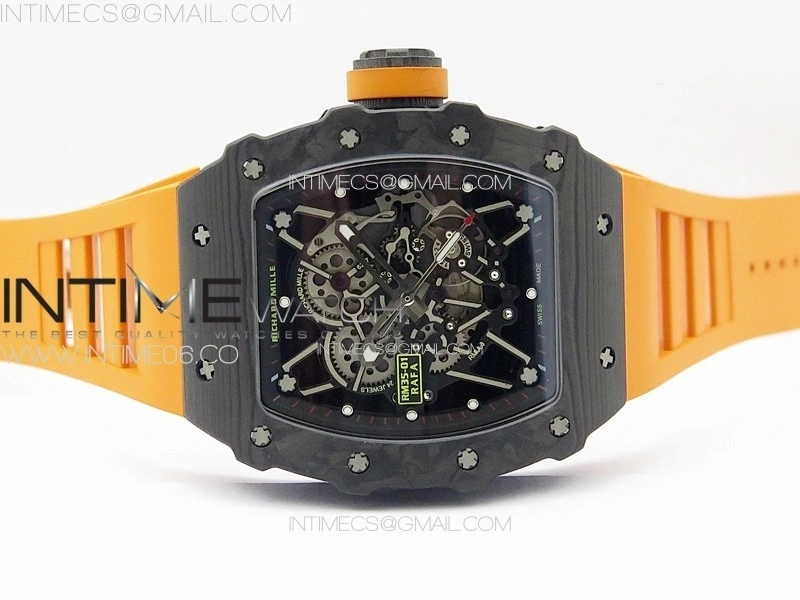 RM035-01 Forged Carbon Case KUF Best Edition Orange Crown on Orange Rubber Strap MIYOTA8215