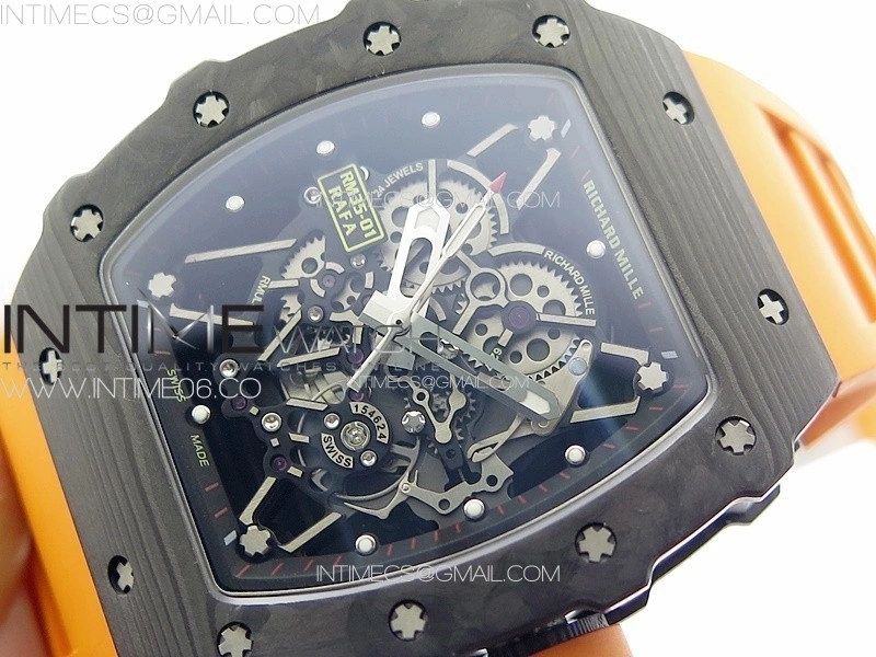RM035-01 Forged Carbon Case KUF Best Edition Orange Crown on Orange Rubber Strap MIYOTA8215