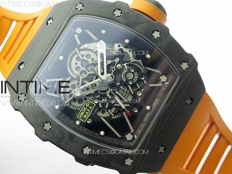 RM035-01 Forged Carbon Case KUF Best Edition Orange Crown on Orange Rubber Strap MIYOTA8215