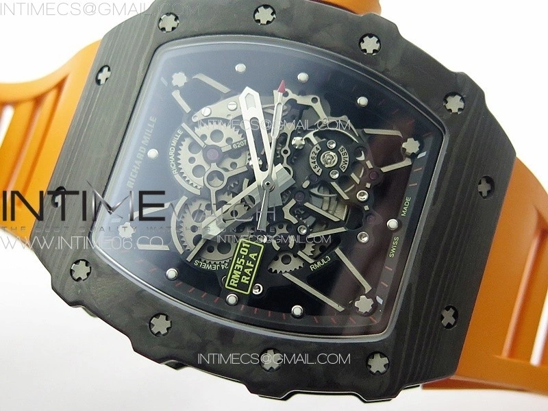 RM035-01 Forged Carbon Case KUF Best Edition Orange Crown on Orange Rubber Strap MIYOTA8215