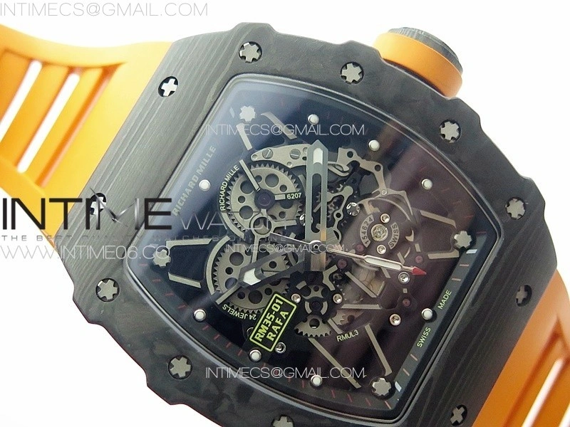 RM035-01 Forged Carbon Case KUF Best Edition Orange Crown on Orange Rubber Strap MIYOTA8215