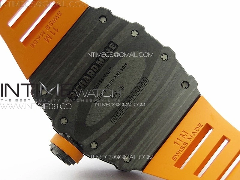 RM035-01 Forged Carbon Case KUF Best Edition Orange Crown on Orange Rubber Strap MIYOTA8215