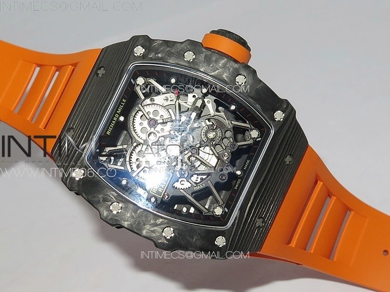 RM035-01 Forged Carbon Case KUF Best Edition Orange Crown on Orange Rubber Strap MIYOTA8215