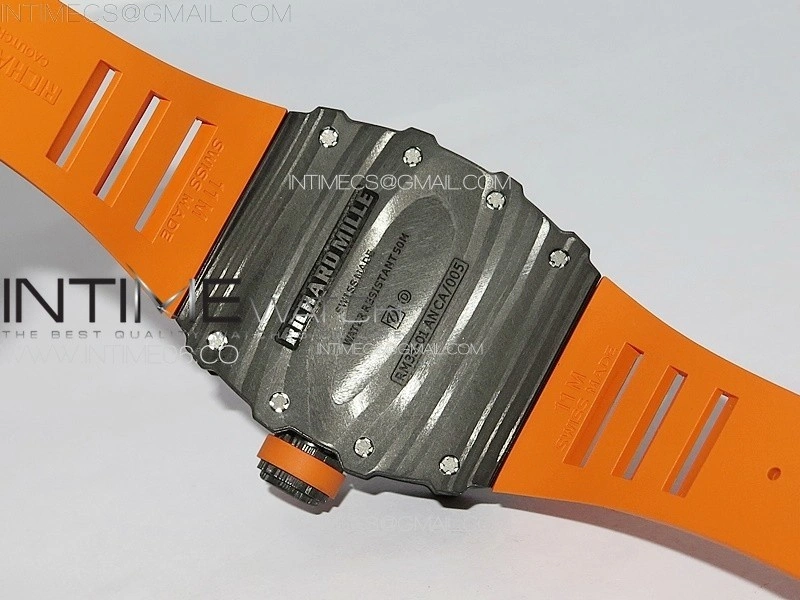RM035-01 Forged Carbon Case KUF Best Edition Orange Crown on Orange Rubber Strap MIYOTA8215