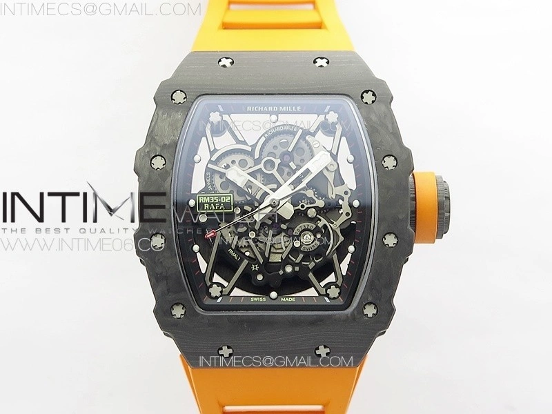 RM035-02 Forged Carbon Case KUF Best Edition Orange Crown on Orange Rubber Strap MIYOTA8215