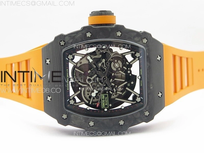 RM035-02 Forged Carbon Case KUF Best Edition Orange Crown on Orange Rubber Strap MIYOTA8215