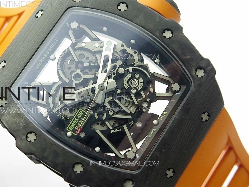 RM035-02 Forged Carbon Case KUF Best Edition Orange Crown on Orange Rubber Strap MIYOTA8215