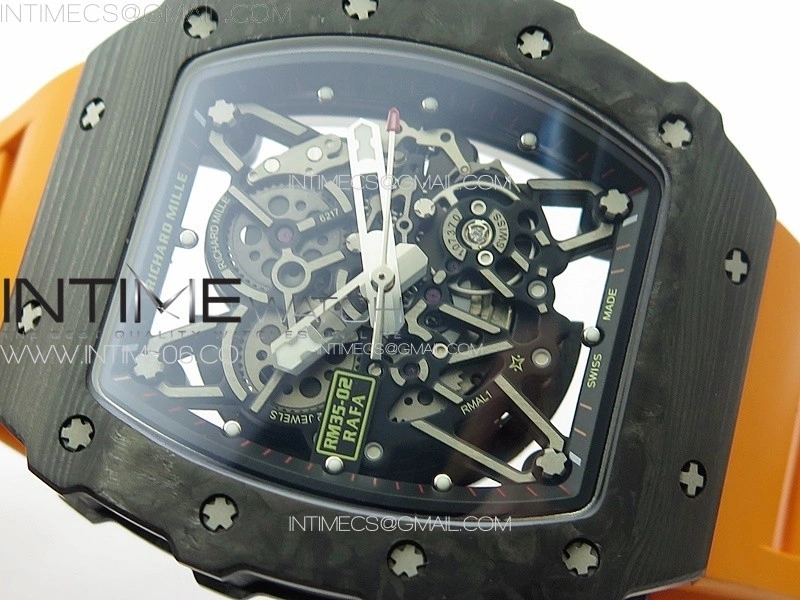 RM035-02 Forged Carbon Case KUF Best Edition Orange Crown on Orange Rubber Strap MIYOTA8215