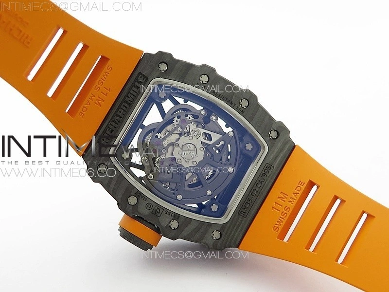 RM035-02 Forged Carbon Case KUF Best Edition Orange Crown on Orange Rubber Strap MIYOTA8215