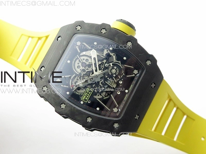 RM035-01 Forged Carbon Case KUF Best Edition Yellow Crown on Yellow Rubber Strap MIYOTA8215