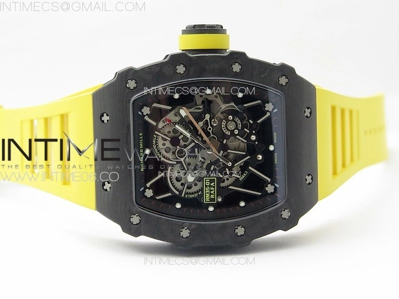 RM035-01 Forged Carbon Case KUF Best Edition Yellow Crown on Yellow Rubber Strap MIYOTA8215