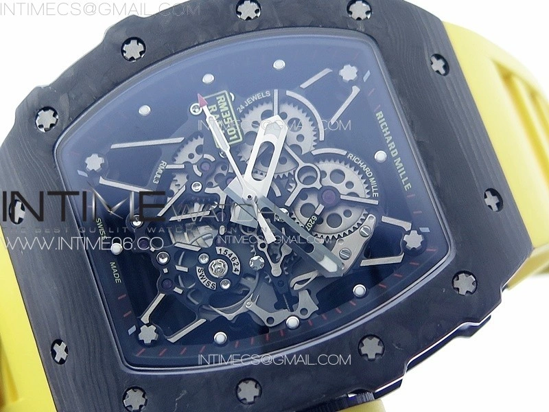 RM035-01 Forged Carbon Case KUF Best Edition Yellow Crown on Yellow Rubber Strap MIYOTA8215