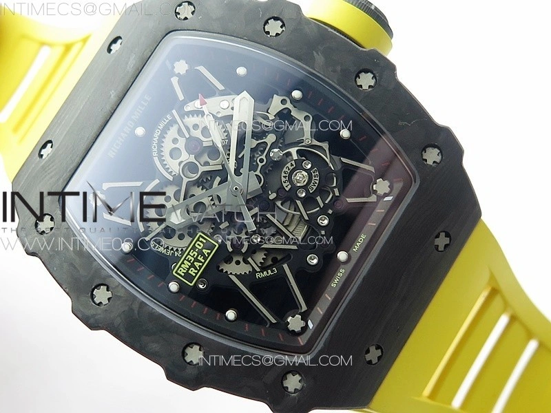 RM035-01 Forged Carbon Case KUF Best Edition Yellow Crown on Yellow Rubber Strap MIYOTA8215