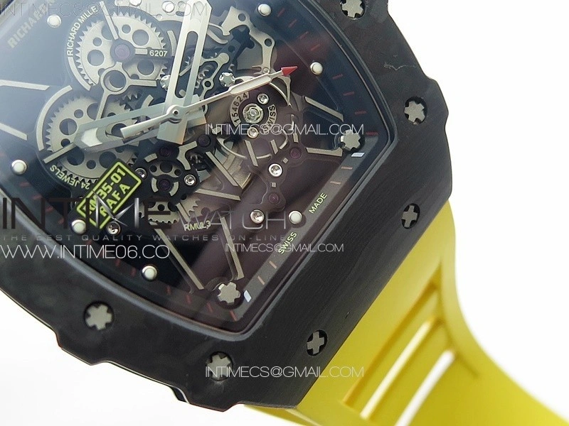 RM035-01 Forged Carbon Case KUF Best Edition Yellow Crown on Yellow Rubber Strap MIYOTA8215